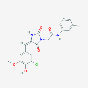 molecular formula C20H18ClN3O5 B313106 2-[(4E)-4-[(3-chloro-4-hydroxy-5-methoxyphenyl)methylidene]-2,5-dioxoimidazolidin-1-yl]-N-(3-methylphenyl)acetamide 