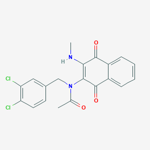 molecular formula C20H16Cl2N2O3 B3131533 N-[(3,4-dichlorophenyl)methyl]-N-[3-(methylamino)-1,4-dioxo-1,4-dihydronaphthalen-2-yl]acetamide CAS No. 355406-73-4