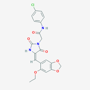 molecular formula C21H18ClN3O6 B313195 N-(4-CHLOROPHENYL)-2-[(4E)-4-[(6-ETHOXY-2H-1,3-BENZODIOXOL-5-YL)METHYLIDENE]-2,5-DIOXOIMIDAZOLIDIN-1-YL]ACETAMIDE 