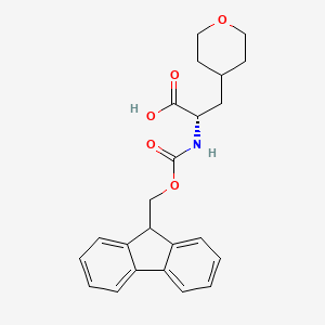 molecular formula C23H25NO5 B3132452 (S)-2-((((9H-Fluoren-9-yl)methoxy)carbonyl)amino)-3-(tetrahydro-2H-pyran-4-yl)propanoic acid CAS No. 368866-34-6