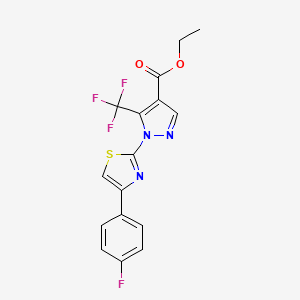 molecular formula C16H11F4N3O2S B3133298 ethyl 1-[4-(4-fluorophenyl)-1,3-thiazol-2-yl]-5-(trifluoromethyl)-1H-pyrazole-4-carboxylate CAS No. 385416-12-6