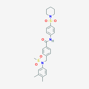 molecular formula C28H33N3O5S2 B313335 4-{[N-(3,4-DIMETHYLPHENYL)METHANESULFONAMIDO]METHYL}-N-[4-(PIPERIDINE-1-SULFONYL)PHENYL]BENZAMIDE 