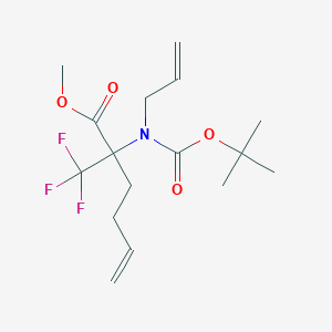 molecular formula C16H24F3NO4 B3133735 Methyl 2-[allyl(tert-butoxycarbonyl)amino]-2-(trifluoromethyl)hex-5-enoate CAS No. 397844-33-6