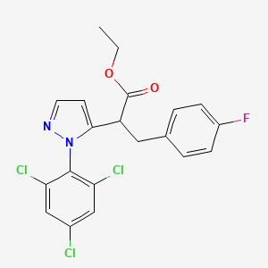 molecular formula C20H16Cl3FN2O2 B3133875 ethyl 3-(4-fluorophenyl)-2-[1-(2,4,6-trichlorophenyl)-1H-pyrazol-5-yl]propanoate CAS No. 400074-57-9