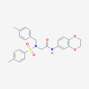 molecular formula C25H26N2O5S B313427 N-(2,3-DIHYDRO-1,4-BENZODIOXIN-6-YL)-2-{N-[(4-METHYLPHENYL)METHYL]4-METHYLBENZENESULFONAMIDO}ACETAMIDE 