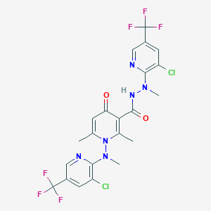 molecular formula C22H18Cl2F6N6O2 B3134686 N'-[3-chloro-5-(trifluoromethyl)pyridin-2-yl]-1-[[3-chloro-5-(trifluoromethyl)pyridin-2-yl]-methylamino]-N',2,6-trimethyl-4-oxopyridine-3-carbohydrazide CAS No. 400082-52-2