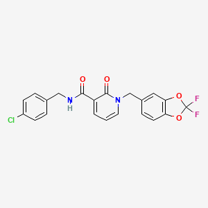 molecular formula C21H15ClF2N2O4 B3134701 N-[(4-chlorophenyl)methyl]-1-[(2,2-difluoro-1,3-benzodioxol-5-yl)methyl]-2-oxopyridine-3-carboxamide CAS No. 400083-05-8