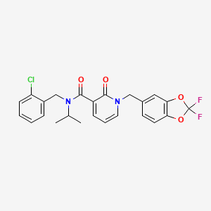 molecular formula C24H21ClF2N2O4 B3134710 N-[(2-chlorophenyl)methyl]-1-[(2,2-difluoro-1,3-benzodioxol-5-yl)methyl]-2-oxo-N-propan-2-ylpyridine-3-carboxamide CAS No. 400083-09-2