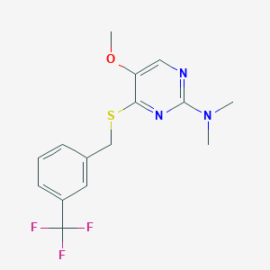 molecular formula C15H16F3N3OS B3134822 N-(5-methoxy-4-{[3-(trifluoromethyl)benzyl]sulfanyl}-2-pyrimidinyl)-N,N-dimethylamine CAS No. 400084-00-6