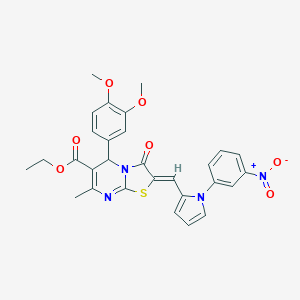 molecular formula C29H26N4O7S B313497 ETHYL (2Z)-5-(3,4-DIMETHOXYPHENYL)-7-METHYL-2-{[1-(3-NITROPHENYL)-1H-PYRROL-2-YL]METHYLIDENE}-3-OXO-2H,3H,5H-[1,3]THIAZOLO[3,2-A]PYRIMIDINE-6-CARBOXYLATE 