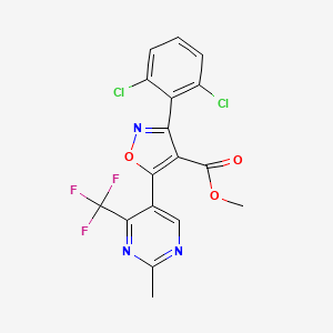 molecular formula C17H10Cl2F3N3O3 B3135192 Methyl 3-(2,6-dichlorophenyl)-5-[2-methyl-4-(trifluoromethyl)-5-pyrimidinyl]-4-isoxazolecarboxylate CAS No. 400087-02-7