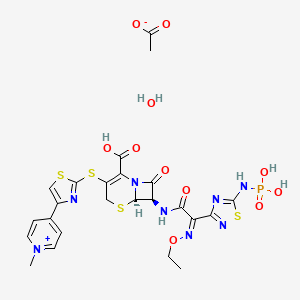 molecular formula C24H27N8O11PS4 B3135431 Ceftaroline fosamil acetate hydrate CAS No. 400827-55-6