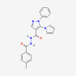 molecular formula C22H19N5O2 B3139234 N'-(4-methylbenzoyl)-1-phenyl-5-(1H-pyrrol-1-yl)-1H-pyrazole-4-carbohydrazide CAS No. 477709-84-5
