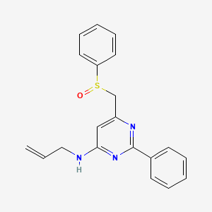 molecular formula C20H19N3OS B3139256 N-Allyl-2-phenyl-6-((phenylsulfinyl)methyl)-4-pyrimidinamine CAS No. 477709-98-1