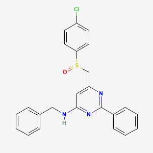 molecular formula C24H20ClN3OS B3139268 N-Benzyl-6-(((4-chlorophenyl)sulfinyl)methyl)-2-phenyl-4-pyrimidinamine CAS No. 477710-07-9