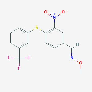 molecular formula C15H11F3N2O3S B3139635 (E)-methoxy[(3-nitro-4-{[3-(trifluoromethyl)phenyl]sulfanyl}phenyl)methylidene]amine CAS No. 477852-19-0