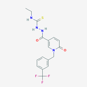 molecular formula C17H17F3N4O2S B3139667 N-[(ethylcarbamothioyl)amino]-6-oxo-1-{[3-(trifluoromethyl)phenyl]methyl}-1,6-dihydropyridine-3-carboxamide CAS No. 477853-01-3