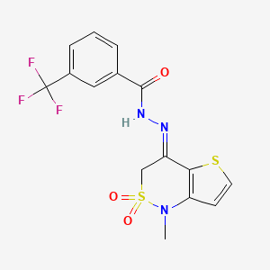 molecular formula C15H12F3N3O3S2 B3139753 N'-[(4E)-1-methyl-2,2-dioxo-1H,3H,4H-2lambda6-thieno[3,2-c][1,2]thiazin-4-ylidene]-3-(trifluoromethyl)benzohydrazide CAS No. 477855-32-6