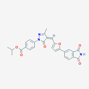 molecular formula C27H21N3O6 B314011 PROPAN-2-YL 4-[(4Z)-4-{[5-(1,3-DIOXO-2,3-DIHYDRO-1H-ISOINDOL-5-YL)FURAN-2-YL]METHYLIDENE}-3-METHYL-5-OXO-4,5-DIHYDRO-1H-PYRAZOL-1-YL]BENZOATE 
