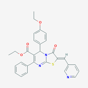 molecular formula C29H25N3O4S B314044 ETHYL (2Z)-5-(4-ETHOXYPHENYL)-3-OXO-7-PHENYL-2-[(PYRIDIN-3-YL)METHYLIDENE]-2H,3H,5H-[1,3]THIAZOLO[3,2-A]PYRIMIDINE-6-CARBOXYLATE 