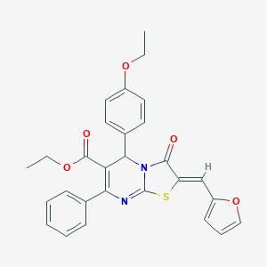 molecular formula C28H24N2O5S B314046 ETHYL (2Z)-5-(4-ETHOXYPHENYL)-2-[(FURAN-2-YL)METHYLIDENE]-3-OXO-7-PHENYL-2H,3H,5H-[1,3]THIAZOLO[3,2-A]PYRIMIDINE-6-CARBOXYLATE 