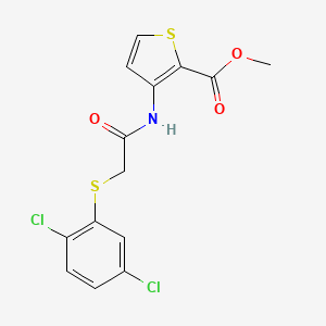 molecular formula C14H11Cl2NO3S2 B3140469 Methyl 3-({2-[(2,5-dichlorophenyl)sulfanyl]acetyl}amino)-2-thiophenecarboxylate CAS No. 477887-65-3