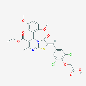 molecular formula C27H24Cl2N2O8S B314063 2-(2,6-DICHLORO-4-{[(2Z)-5-(2,5-DIMETHOXYPHENYL)-6-(ETHOXYCARBONYL)-7-METHYL-3-OXO-2H,3H,5H-[1,3]THIAZOLO[3,2-A]PYRIMIDIN-2-YLIDENE]METHYL}PHENOXY)ACETIC ACID 