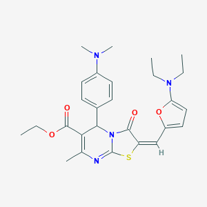 molecular formula C27H32N4O4S B314096 ETHYL (2E)-2-{[5-(DIETHYLAMINO)FURAN-2-YL]METHYLIDENE}-5-[4-(DIMETHYLAMINO)PHENYL]-7-METHYL-3-OXO-2H,3H,5H-[1,3]THIAZOLO[3,2-A]PYRIMIDINE-6-CARBOXYLATE 