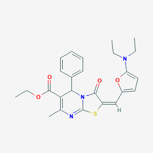molecular formula C25H27N3O4S B314098 ETHYL (2E)-2-{[5-(DIETHYLAMINO)FURAN-2-YL]METHYLIDENE}-7-METHYL-3-OXO-5-PHENYL-2H,3H,5H-[1,3]THIAZOLO[3,2-A]PYRIMIDINE-6-CARBOXYLATE 