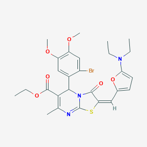 molecular formula C27H30BrN3O6S B314102 ETHYL (2E)-5-(2-BROMO-4,5-DIMETHOXYPHENYL)-2-{[5-(DIETHYLAMINO)FURAN-2-YL]METHYLIDENE}-7-METHYL-3-OXO-2H,3H,5H-[1,3]THIAZOLO[3,2-A]PYRIMIDINE-6-CARBOXYLATE 