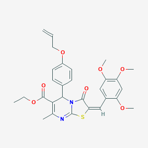 molecular formula C29H30N2O7S B314118 ethyl 5-[4-(allyloxy)phenyl]-7-methyl-3-oxo-2-(2,4,5-trimethoxybenzylidene)-2,3-dihydro-5H-[1,3]thiazolo[3,2-a]pyrimidine-6-carboxylate 