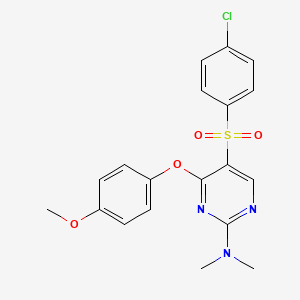 molecular formula C19H18ClN3O4S B3141214 N-[5-[(4-chlorophenyl)sulfonyl]-4-(4-methoxyphenoxy)-2-pyrimidinyl]-N,N-dimethylamine CAS No. 478080-88-5