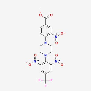 molecular formula C19H16F3N5O8 B3141283 Methyl 4-{4-[2,6-dinitro-4-(trifluoromethyl)phenyl]piperazino}-3-nitrobenzenecarboxylate CAS No. 478246-57-0