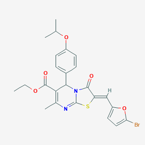 molecular formula C24H23BrN2O5S B314162 ETHYL (2Z)-2-[(5-BROMOFURAN-2-YL)METHYLIDENE]-7-METHYL-3-OXO-5-[4-(PROPAN-2-YLOXY)PHENYL]-2H,3H,5H-[1,3]THIAZOLO[3,2-A]PYRIMIDINE-6-CARBOXYLATE 