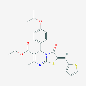molecular formula C24H24N2O4S2 B314166 ETHYL (2Z)-7-METHYL-3-OXO-5-[4-(PROPAN-2-YLOXY)PHENYL]-2-[(THIOPHEN-2-YL)METHYLIDENE]-2H,3H,5H-[1,3]THIAZOLO[3,2-A]PYRIMIDINE-6-CARBOXYLATE 