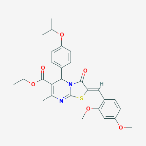 molecular formula C28H30N2O6S B314170 ETHYL (2Z)-2-[(2,4-DIMETHOXYPHENYL)METHYLIDENE]-7-METHYL-3-OXO-5-[4-(PROPAN-2-YLOXY)PHENYL]-2H,3H,5H-[1,3]THIAZOLO[3,2-A]PYRIMIDINE-6-CARBOXYLATE 