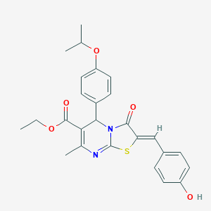 molecular formula C26H26N2O5S B314173 ETHYL (2Z)-2-[(4-HYDROXYPHENYL)METHYLIDENE]-7-METHYL-3-OXO-5-[4-(PROPAN-2-YLOXY)PHENYL]-2H,3H,5H-[1,3]THIAZOLO[3,2-A]PYRIMIDINE-6-CARBOXYLATE 