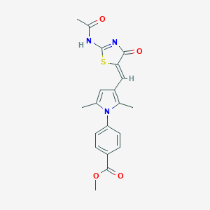 molecular formula C20H19N3O4S B314257 methyl 4-(3-{(Z)-[(2Z)-2-(acetylimino)-4-oxo-1,3-thiazolidin-5-ylidene]methyl}-2,5-dimethyl-1H-pyrrol-1-yl)benzoate 