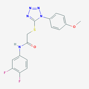 molecular formula C16H13F2N5O2S B314327 N-(3,4-DIFLUOROPHENYL)-2-{[1-(4-METHOXYPHENYL)-1H-1,2,3,4-TETRAZOL-5-YL]SULFANYL}ACETAMIDE 