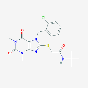 molecular formula C20H24ClN5O3S B314332 N-TERT-BUTYL-2-({7-[(2-CHLOROPHENYL)METHYL]-1,3-DIMETHYL-2,6-DIOXO-2,3,6,7-TETRAHYDRO-1H-PURIN-8-YL}SULFANYL)ACETAMIDE 