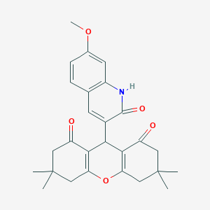 molecular formula C27H29NO5 B314343 9-(7-METHOXY-2-OXO-1,2-DIHYDROQUINOLIN-3-YL)-3,3,6,6-TETRAMETHYL-2,3,4,5,6,7,8,9-OCTAHYDRO-1H-XANTHENE-1,8-DIONE 