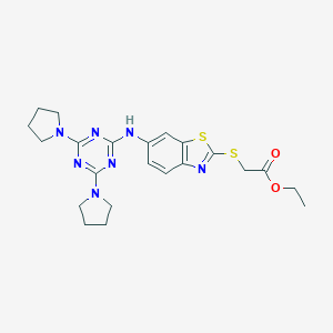 molecular formula C22H27N7O2S2 B314347 ethyl [(6-{[4,6-di(1-pyrrolidinyl)-1,3,5-triazin-2-yl]amino}-1,3-benzothiazol-2-yl)sulfanyl]acetate 