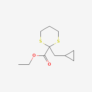 molecular formula C11H18O2S2 B3143528 Ethyl 2-(cyclopropylmethyl)-1,3-dithiane-2-carboxylate CAS No. 527385-30-4