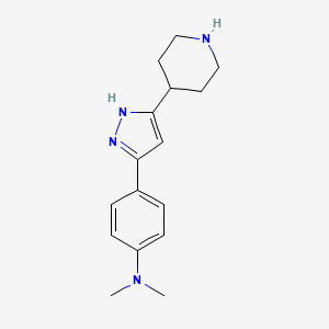 molecular formula C16H22N4 B3144283 N,N-dimethyl-4-[3-(4-piperidinyl)-1H-pyrazol-5-yl]aniline CAS No. 548765-49-7