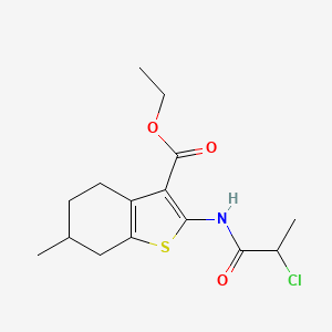molecular formula C15H20ClNO3S B3145126 Ethyl 2-(2-chloropropanamido)-6-methyl-4,5,6,7-tetrahydro-1-benzothiophene-3-carboxylate CAS No. 568544-05-8