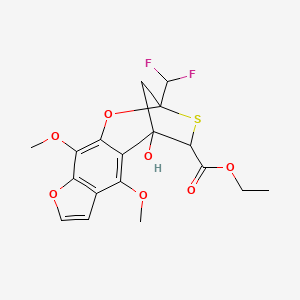 molecular formula C18H18F2O7S B3145155 Ethyl 2-difluoromethyl-5-hydroxy-6,10-dimethoxy-4,5-dihydro-2,5-methanofuro[3,2-H][1,3]benzoxathiepine-4-carboxylate CAS No. 568596-69-0