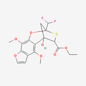 molecular formula C18H18F2O7S B3145155 Ethyl 2-(difluoromethyl)-5-hydroxy-6,10-dimethoxy-4,5-dihydro-2,5-methanofuro[3,2-h][1,3]benzoxathiepine-4-carboxylate CAS No. 568596-69-0
