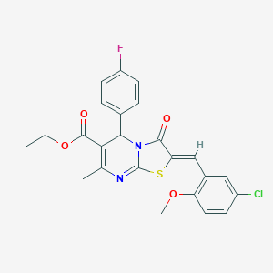 molecular formula C24H20ClFN2O4S B314521 ETHYL (2Z)-2-[(5-CHLORO-2-METHOXYPHENYL)METHYLIDENE]-5-(4-FLUOROPHENYL)-7-METHYL-3-OXO-2H,3H,5H-[1,3]THIAZOLO[3,2-A]PYRIMIDINE-6-CARBOXYLATE 