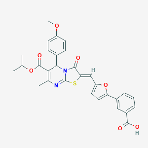 molecular formula C30H26N2O7S B314532 3-(5-{[(2Z)-5-(4-METHOXYPHENYL)-7-METHYL-3-OXO-6-[(PROPAN-2-YLOXY)CARBONYL]-2H,3H,5H-[1,3]THIAZOLO[3,2-A]PYRIMIDIN-2-YLIDENE]METHYL}FURAN-2-YL)BENZOIC ACID 