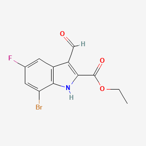 molecular formula C12H9BrFNO3 B3145937 Ethyl 7-bromo-5-fluoro-3-formyl-1H-indole-2-carboxylate CAS No. 586336-55-2